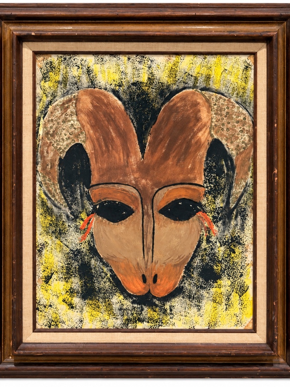 Hand-Painted Brown Ram Mask Wall Art 18x24